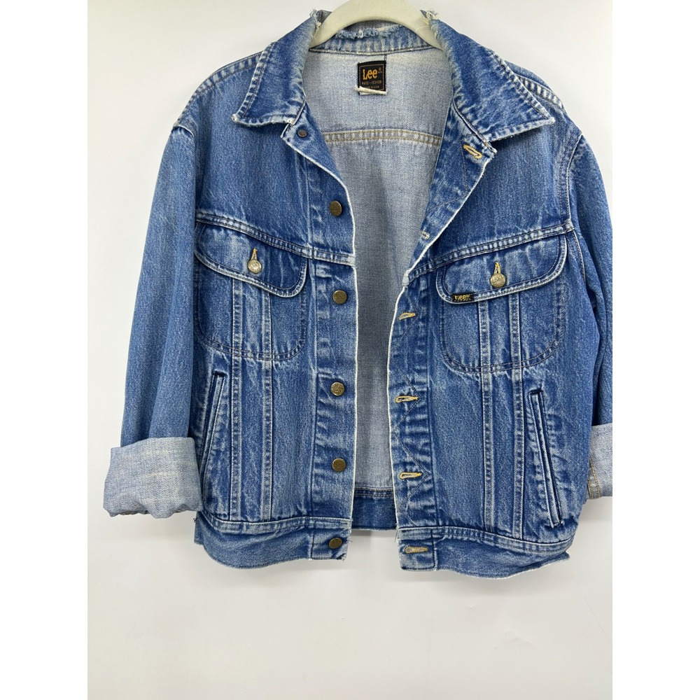 Vintage Lee Riders Denim Jacket Medium Wash Made in USA Distressed Size 42 Long
